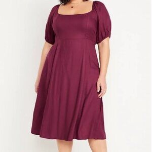 Old Navy Fit & Flare Crepe Midi Dress Dark Mauve Coquette Milkmaid Women's XXL